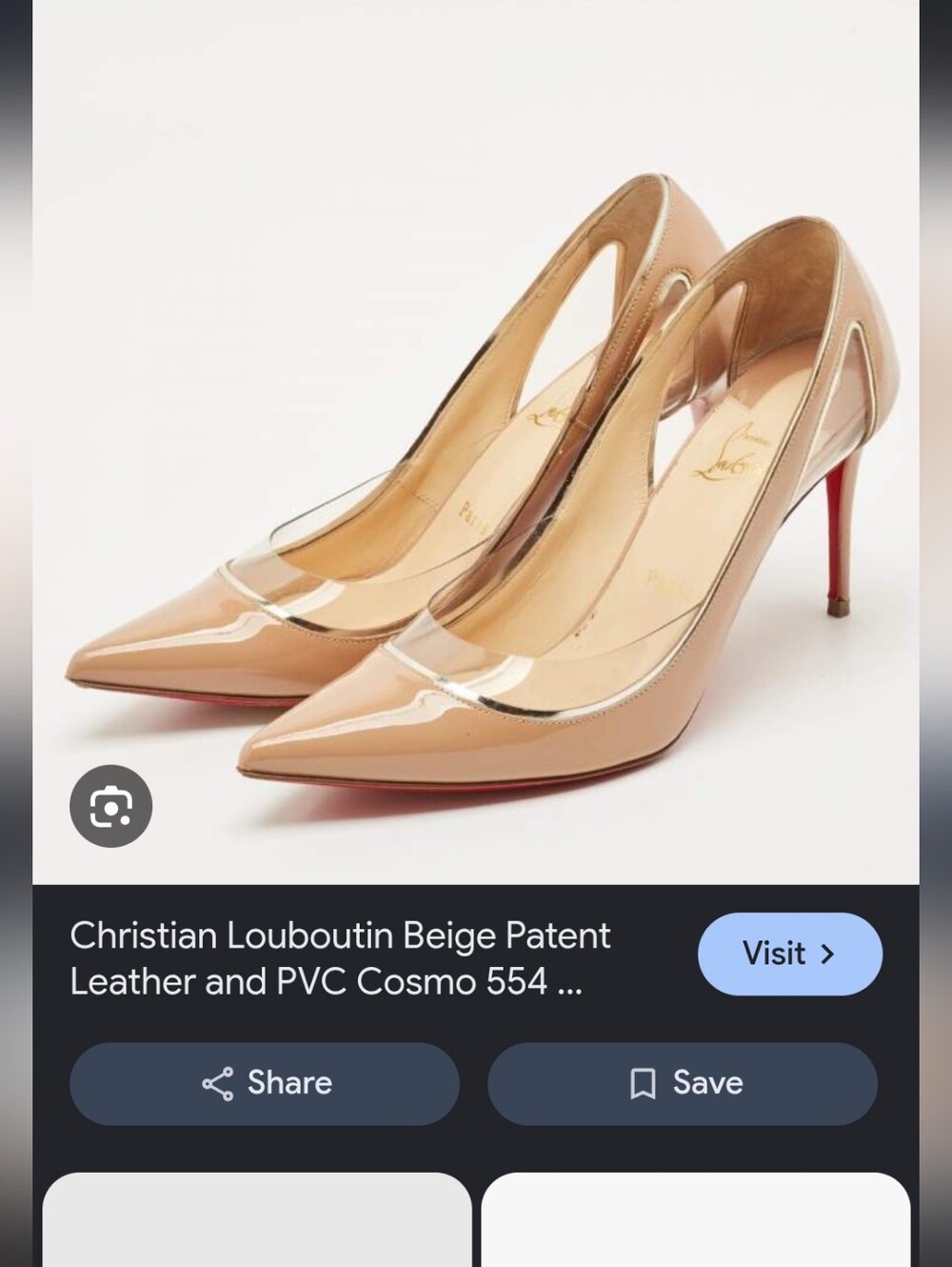 Christian Louboutin Nude Patent Pointed-Toe Slingback with Clear Panel Size 37.5